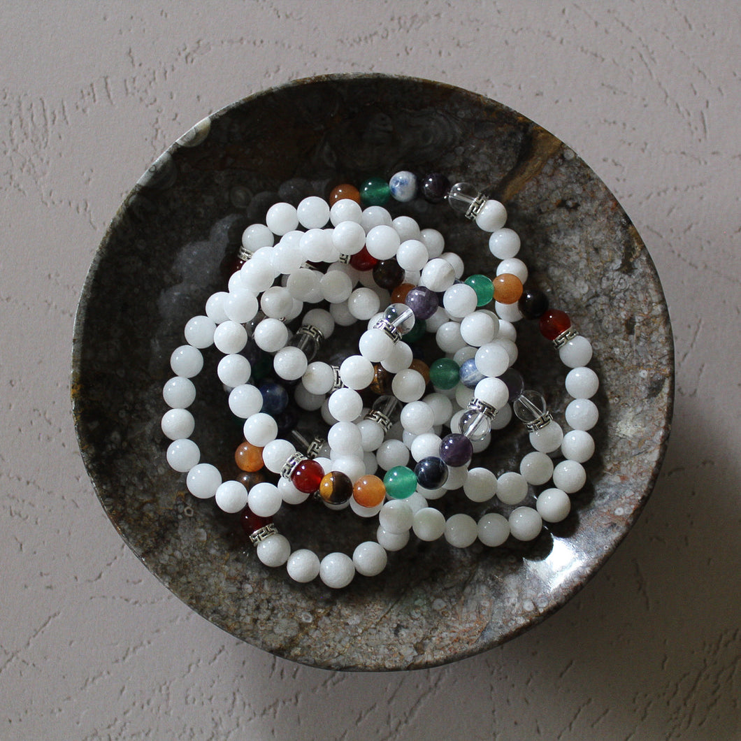 Seven Chakra Bracelet with White Agate