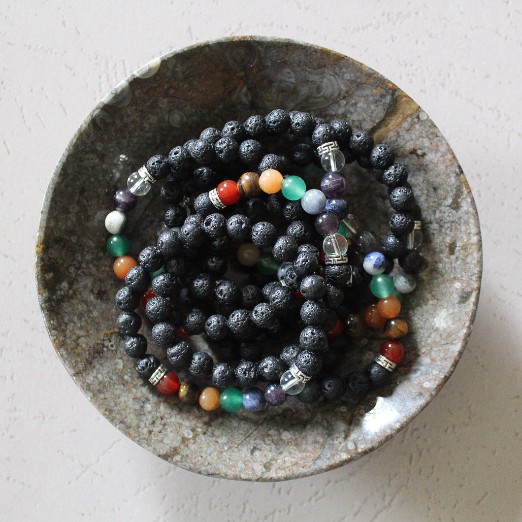 Seven Chakra Bracelet with Lava Beads